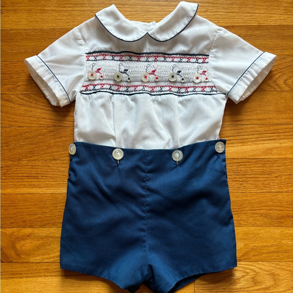 One-of-a-kind handmade jon jon with hand smocking. Size 3-6 mo.